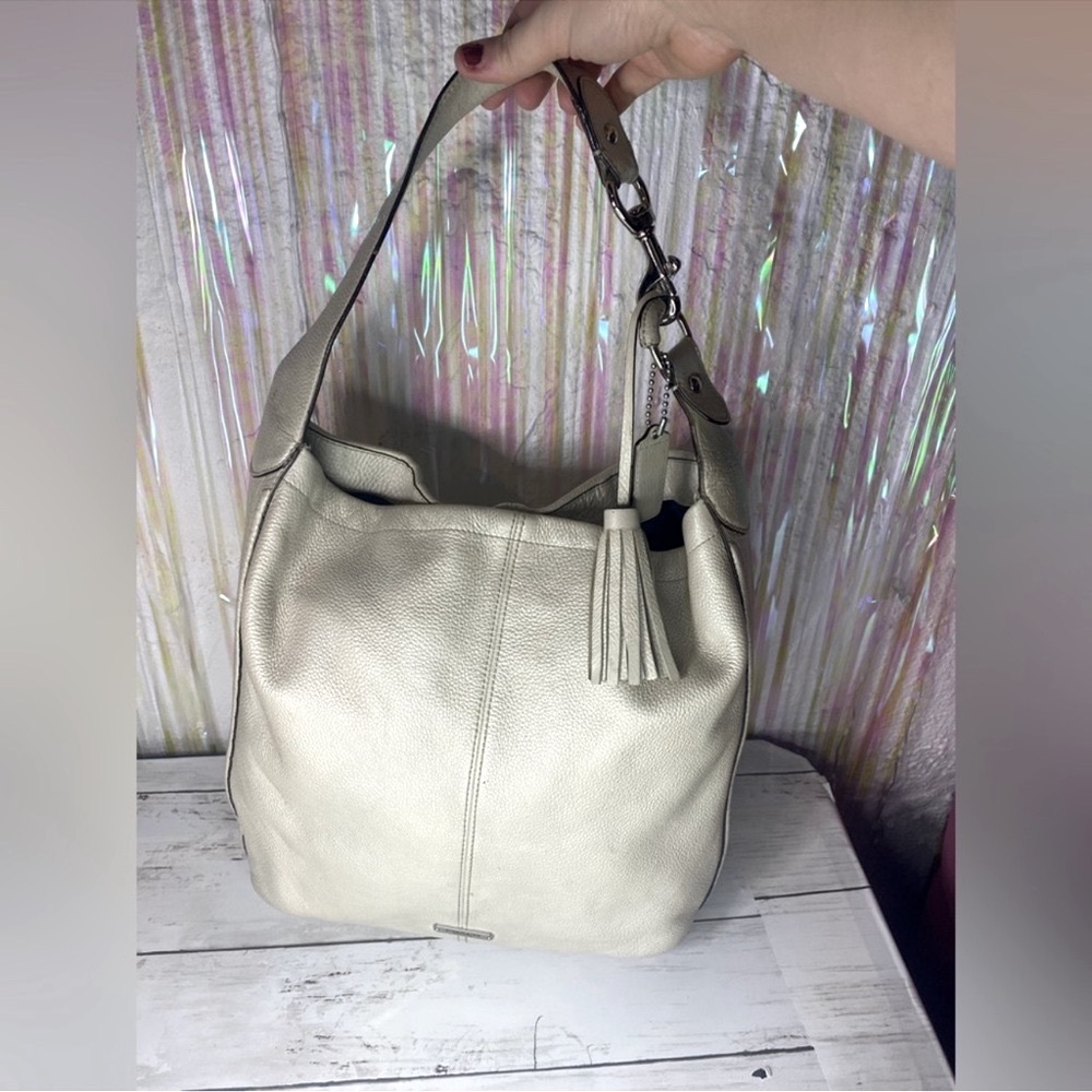 Coach Pearl Pebble Leather Elegant Leather Hobo Shoulder Bag with Tassel